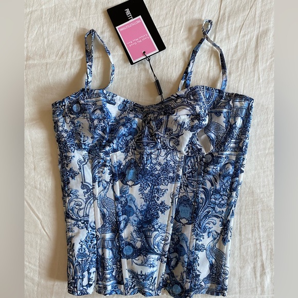 BNWT Prettylittlething renaissance corset top in Blue - Picture 1 of 3